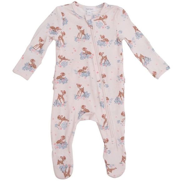 Angel Dear Other - Angel Dear Bamboo Viscose Footie 3-6 Woodland Deer Ruffle Back Zipper Pink
